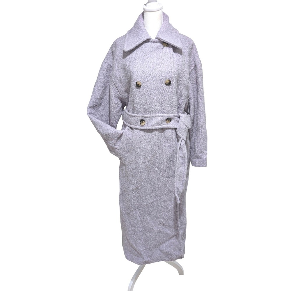 Mango MNG Wool Blend Lavender Purple Boucle Double Breasted Belted Overcoat S